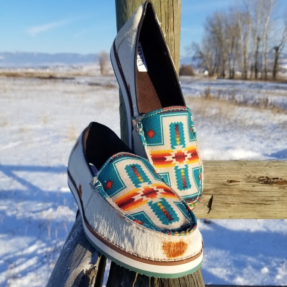 Myra Bag Shoes - Western Turquoise Loafers with genuine hair on leather